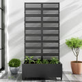 72"X35" Metal Black Rectangle Planter Box, Outdoor Raised Garden Beds with Trellis for Vine Climbing Plants