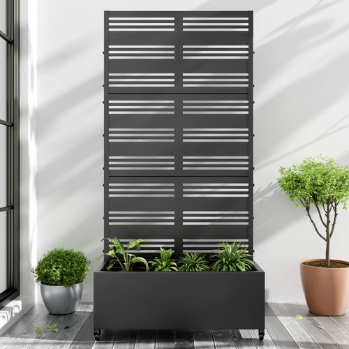 72"X35" Metal Black Rectangle Planter Box, Outdoor Raised Garden Beds with Trellis for Vine Climbing Plants