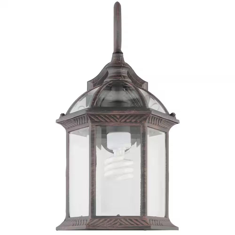 Wickford 15.4 In. 1-Light Weathered Bronze Hardwired Outdoor Wall Light Lantern Porch Sconce with Clear Glass (2-Pack)