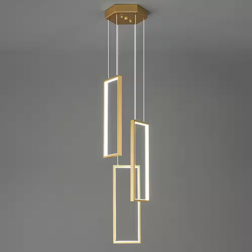 Home Lighting 3-Light 3C-Gold Dimmable LED Pendant Light Ring Oval Chandelier for Living Room