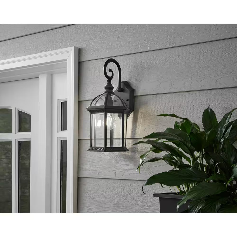 Wickford 15.4 In. 1-Light Weathered Bronze Hardwired Outdoor Wall Light Lantern Porch Sconce with Clear Glass (2-Pack)