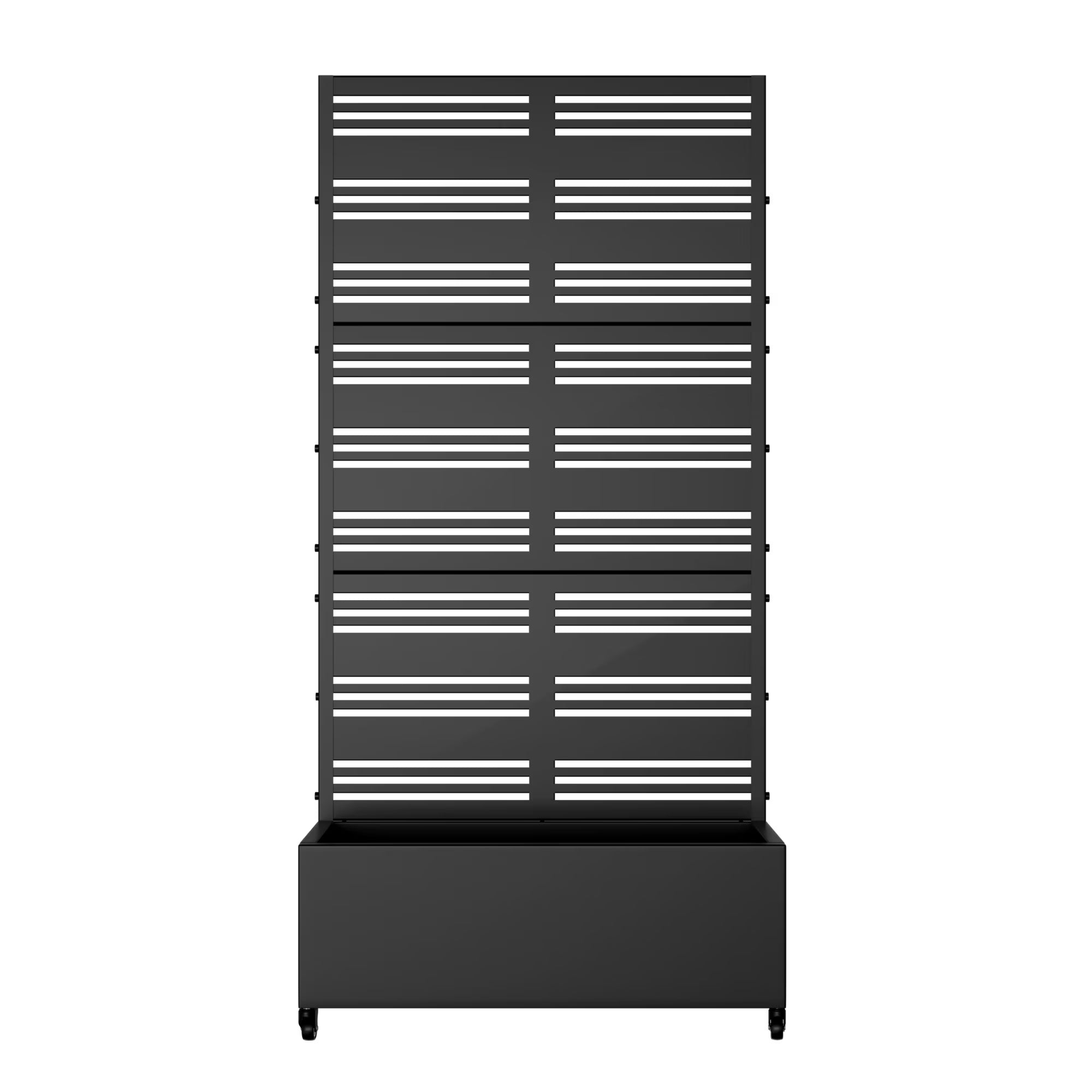 72"X35" Metal Black Rectangle Planter Box, Outdoor Raised Garden Beds with Trellis for Vine Climbing Plants