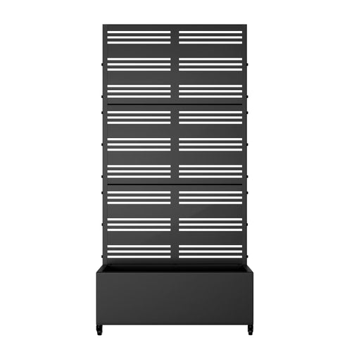 72"X35" Metal Black Rectangle Planter Box, Outdoor Raised Garden Beds with Trellis for Vine Climbing Plants