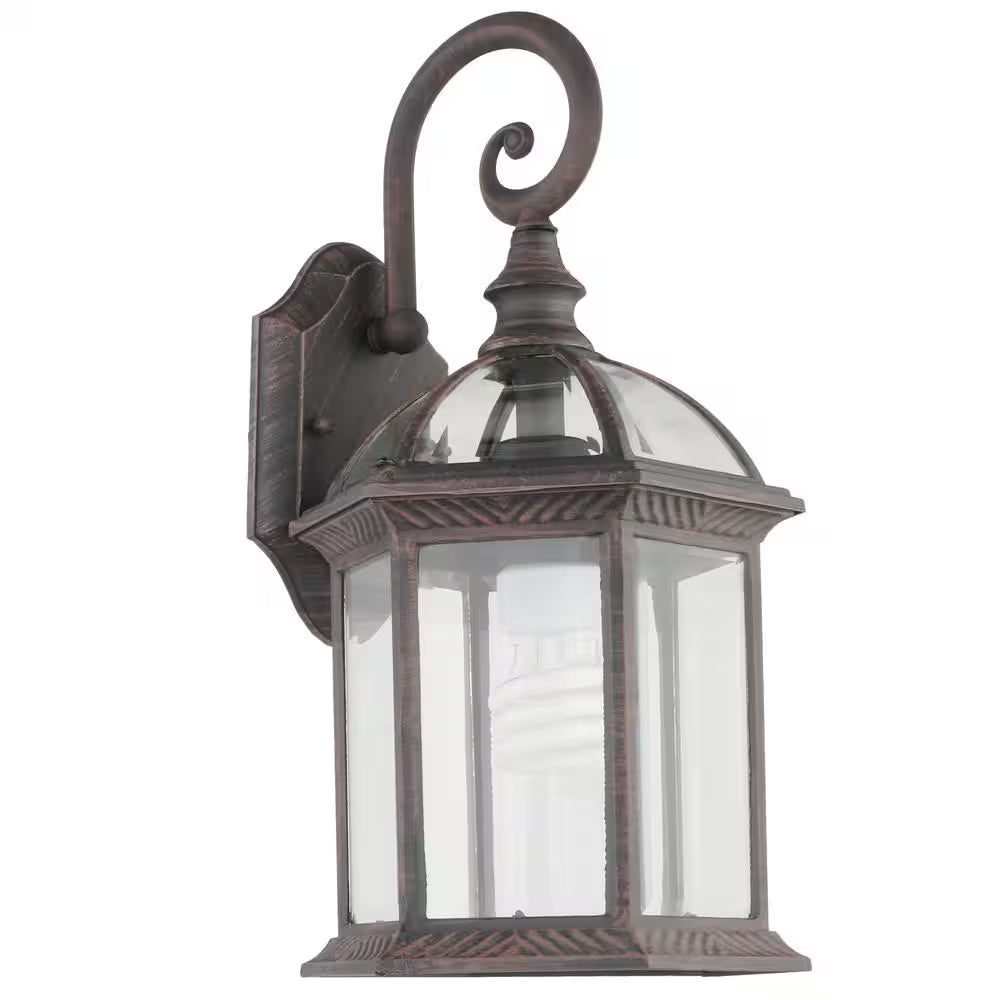 Wickford 15.4 In. 1-Light Weathered Bronze Hardwired Outdoor Wall Light Lantern Porch Sconce with Clear Glass (2-Pack)