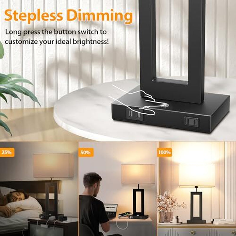 3 Color Temperatures Table Lamps for Bedrooms Set of 2, 22’’ Touch Large Black
