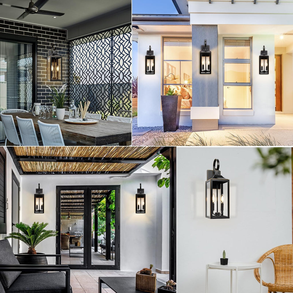 19" Large Outdoor Wall Light - Black outside Wall Mounted Light Fixture with ...