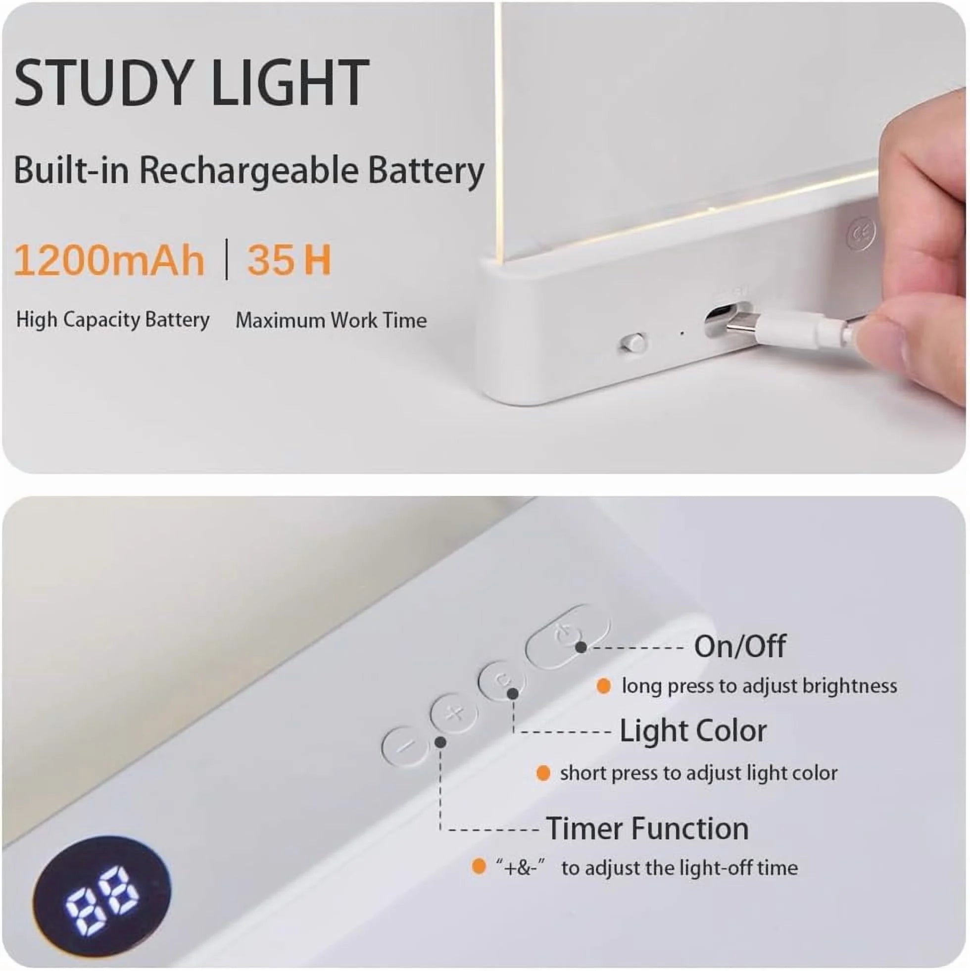Flat Book Light - Rechargeable LED Reading Flat Clip on Night Light with 3 Colors & Timer, Portable Dimmable Full Page Panel Light for Reading in Bed at Night