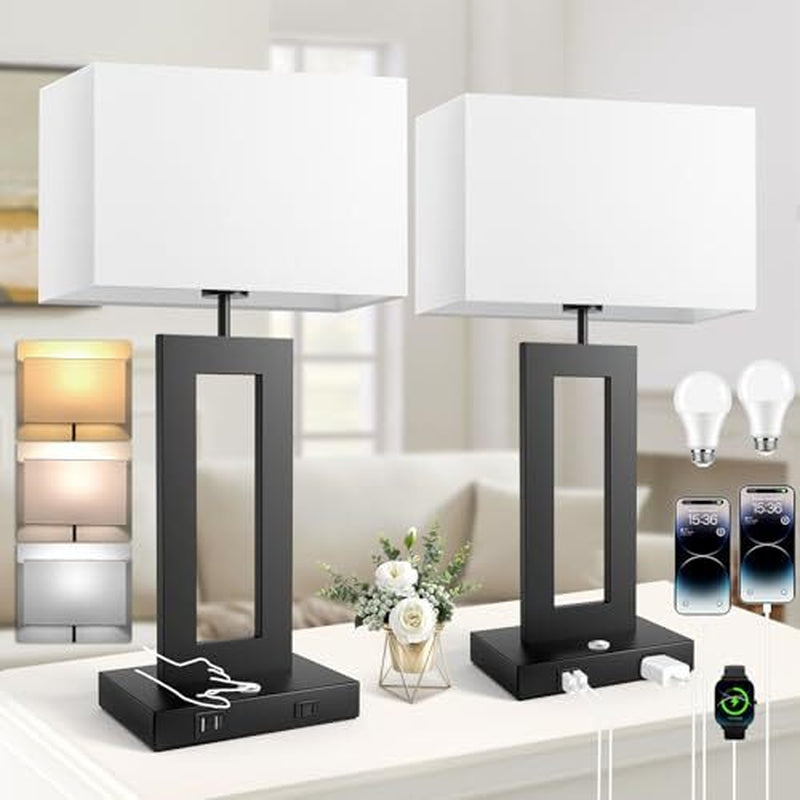 3 Color Temperatures Table Lamps for Bedrooms Set of 2, 22’’ Touch Large Black