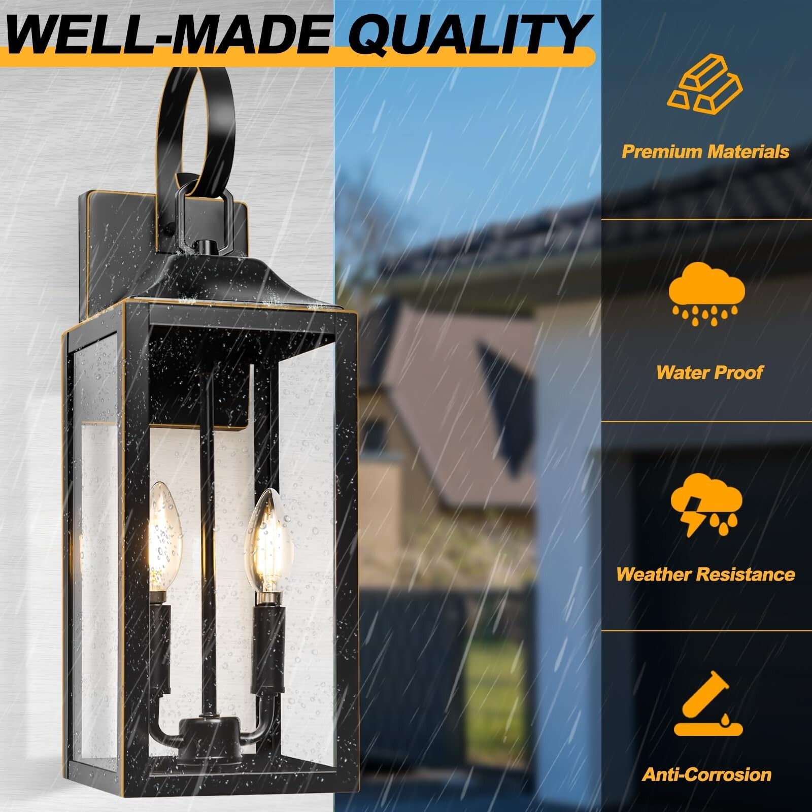 19" Large Outdoor Wall Light - Black outside Wall Mounted Light Fixture with ...