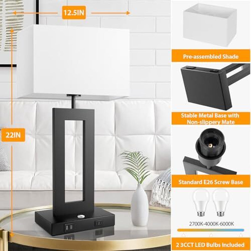 3 Color Temperatures Table Lamps for Bedrooms Set of 2, 22’’ Touch Large Black