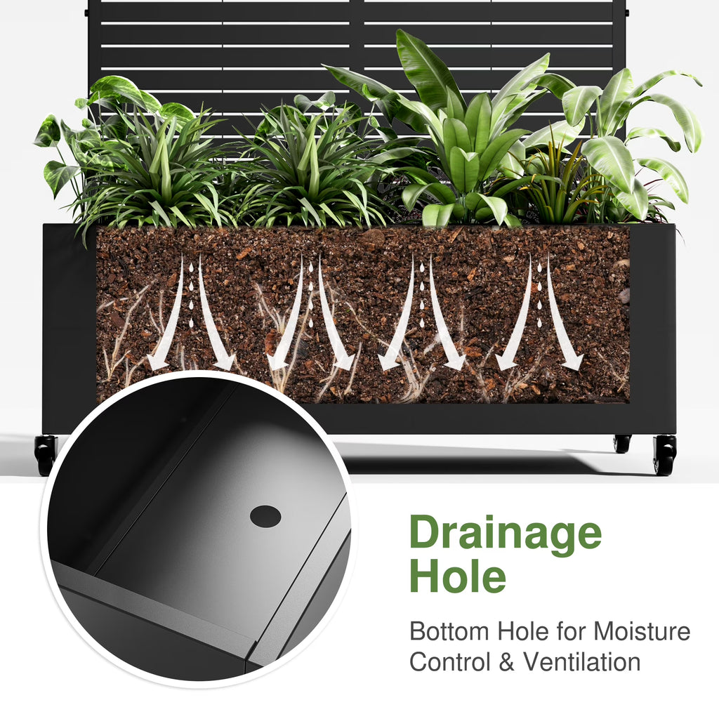 72"X47" Metal Rectangle Flower Pots and Planter Raised Box with Trellis for Vine Climbing Plants, Black