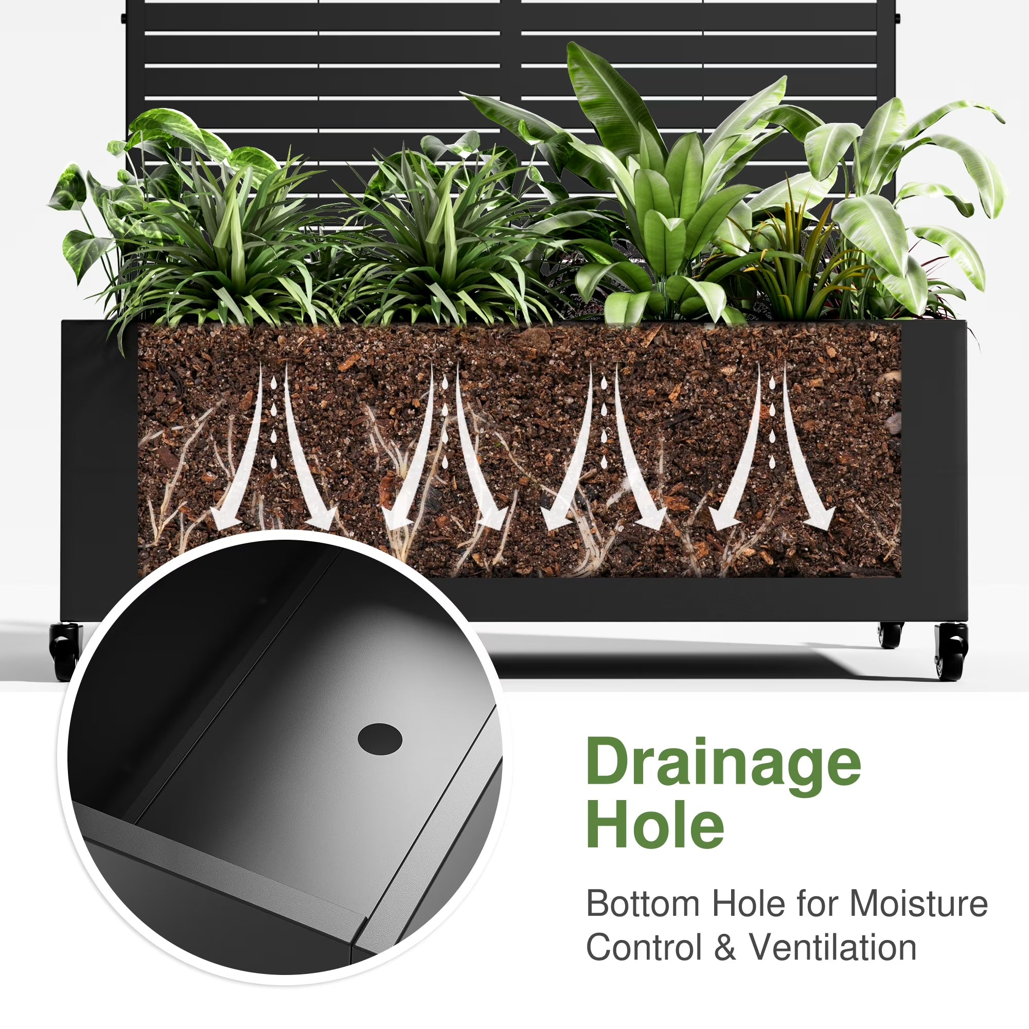 72"X47" Metal Rectangle Flower Pots and Planter Raised Box with Trellis for Vine Climbing Plants, Black