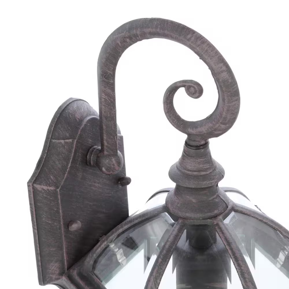 Wickford 15.4 In. 1-Light Weathered Bronze Hardwired Outdoor Wall Light Lantern Porch Sconce with Clear Glass (2-Pack)