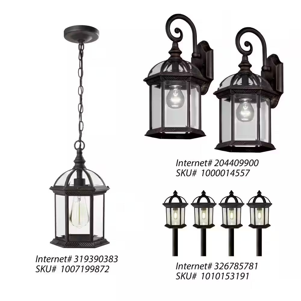 Wickford 15.4 In. 1-Light Weathered Bronze Hardwired Outdoor Wall Light Lantern Porch Sconce with Clear Glass (2-Pack)
