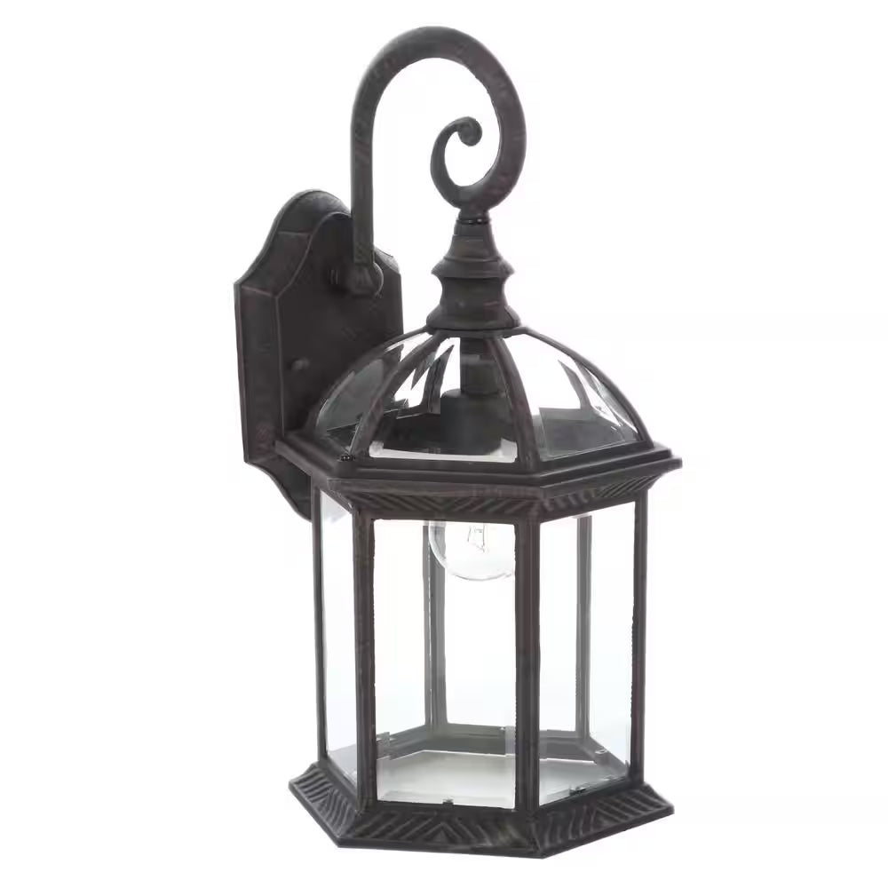 Wickford 15.4 In. 1-Light Weathered Bronze Hardwired Outdoor Wall Light Lantern Porch Sconce with Clear Glass (2-Pack)