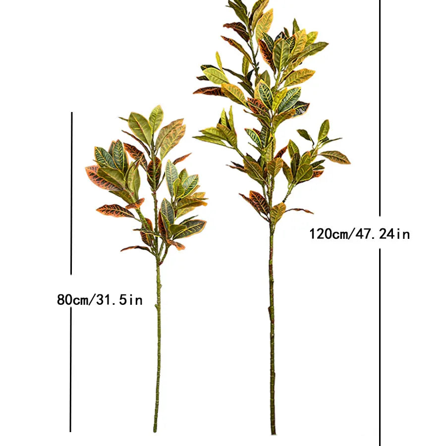 80-120Cm Large Artificial Plants Fake Codiaeum Tree Branch Plastic Ficus Plants Fiddle Plants Leaves Tropical Plant for Home