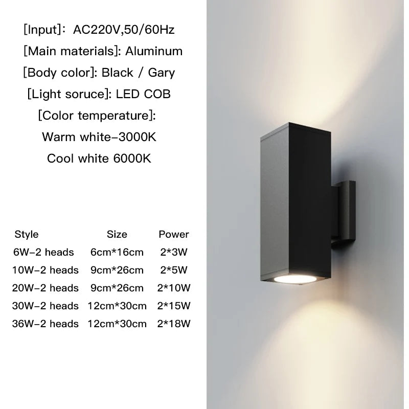 Black Gray up down Outdoor Wall Light 6W 10W 20W 30W 36W Porch Garden Waterproof Home Lighting Outdoor