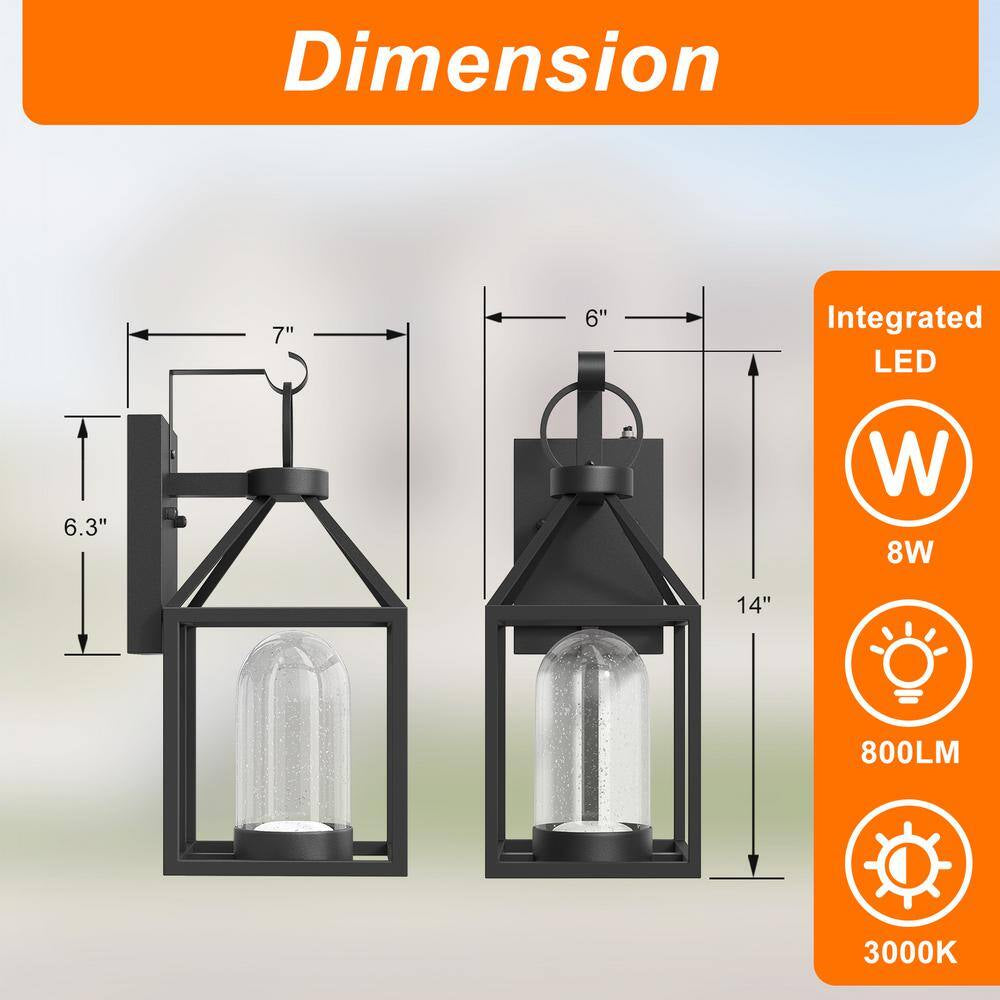 Hawaii Black Modern Dusk to Dawn Outdoor Integrated LED Hardwired Lantern Sconce with Clear Shade