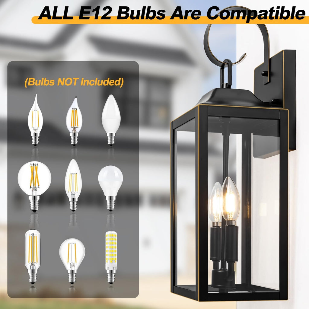 19" Large Outdoor Wall Light - Black outside Wall Mounted Light Fixture with ...
