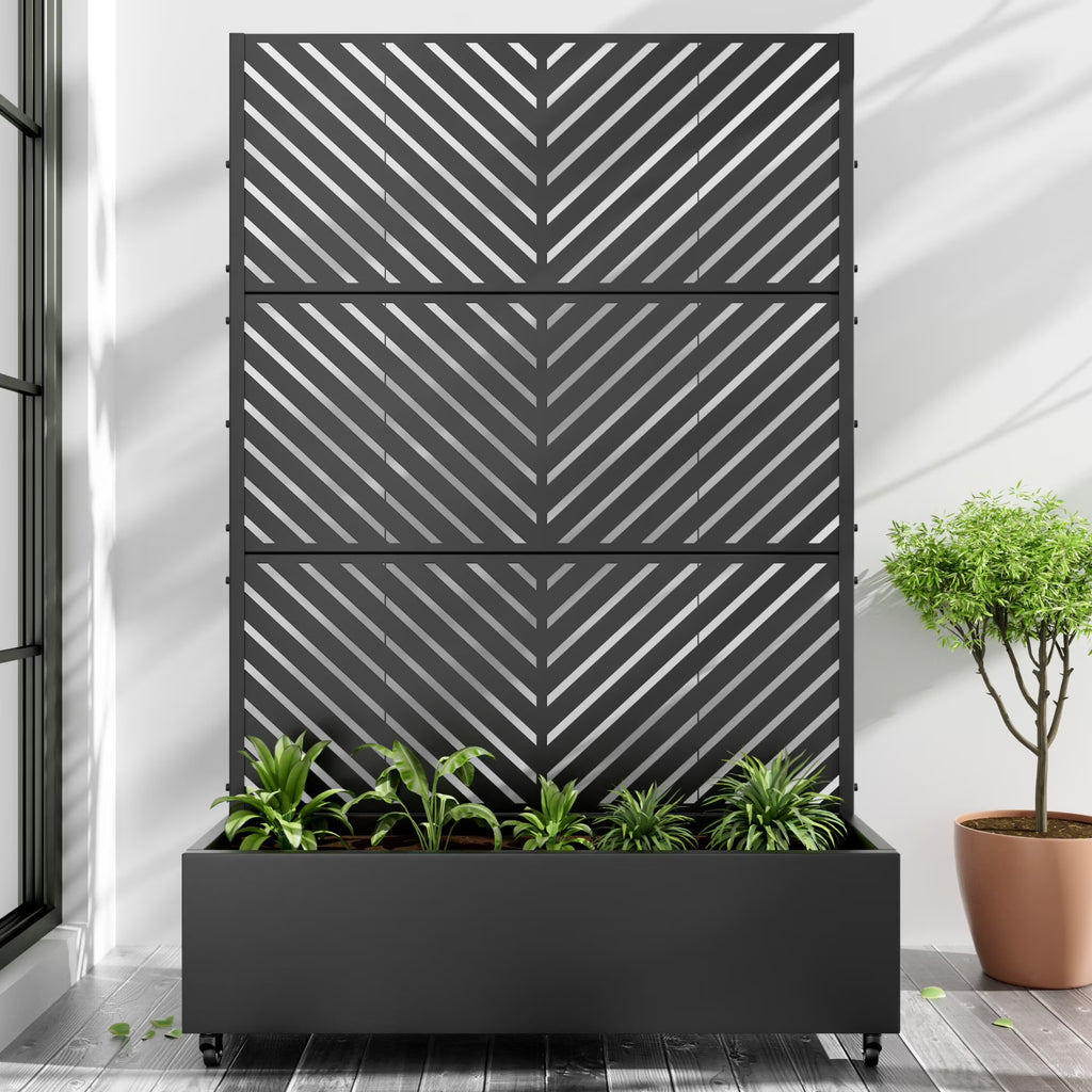 72"X47" Metal Rectangle Flower Pots and Planter Raised Box with Trellis for Vine Climbing Plants, Black