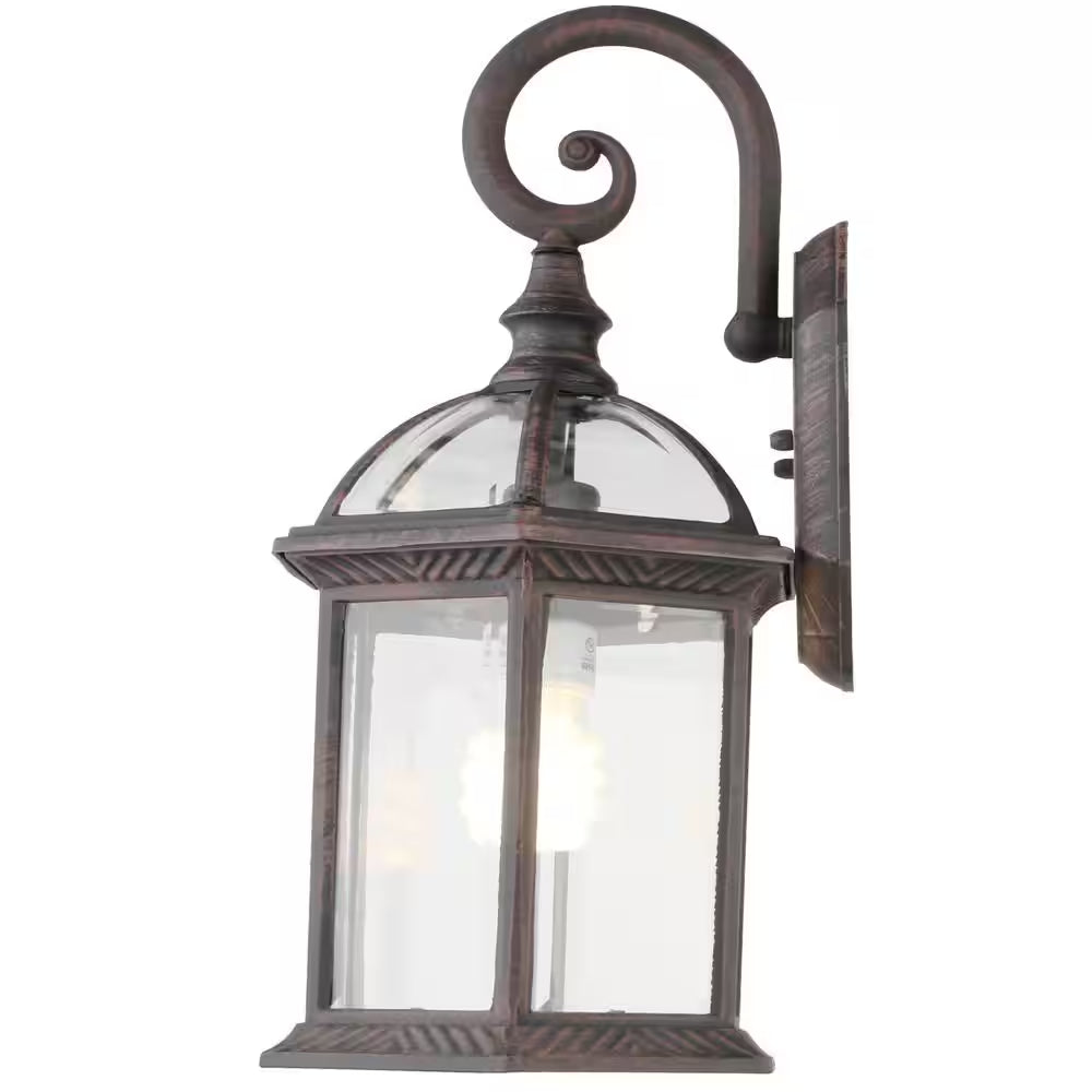 Wickford 15.4 In. 1-Light Weathered Bronze Hardwired Outdoor Wall Light Lantern Porch Sconce with Clear Glass (2-Pack)
