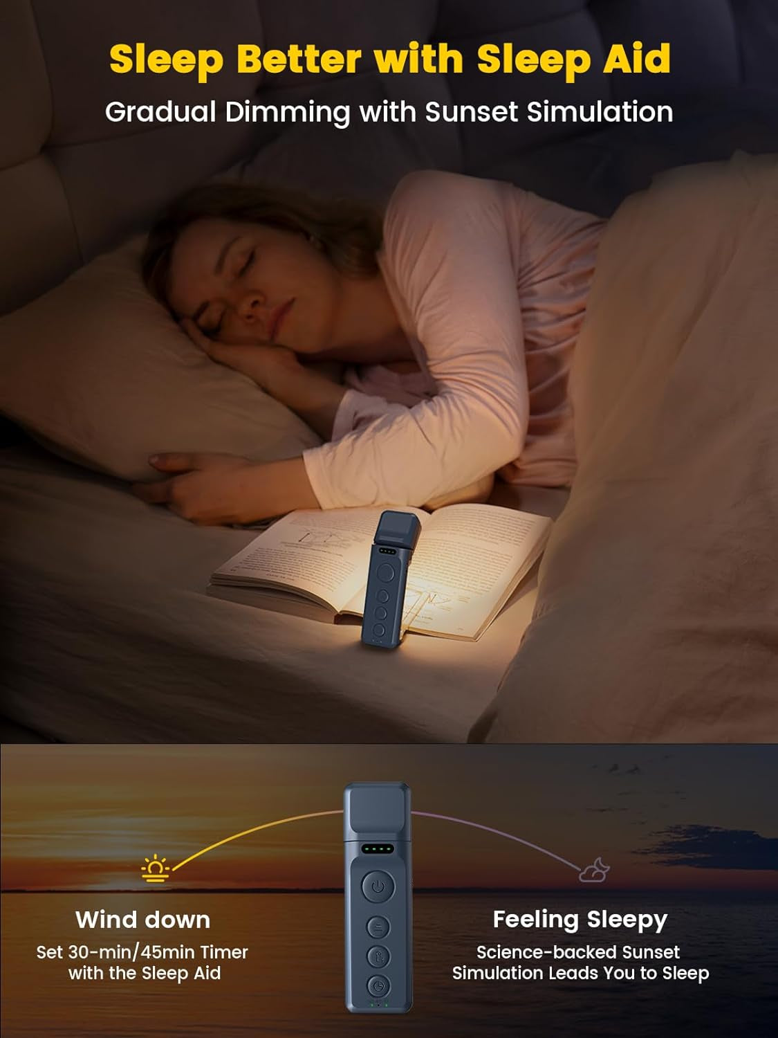 Book Lights for Reading at Night, Rechargeable Book Light Clip on - 3 Colors & 5