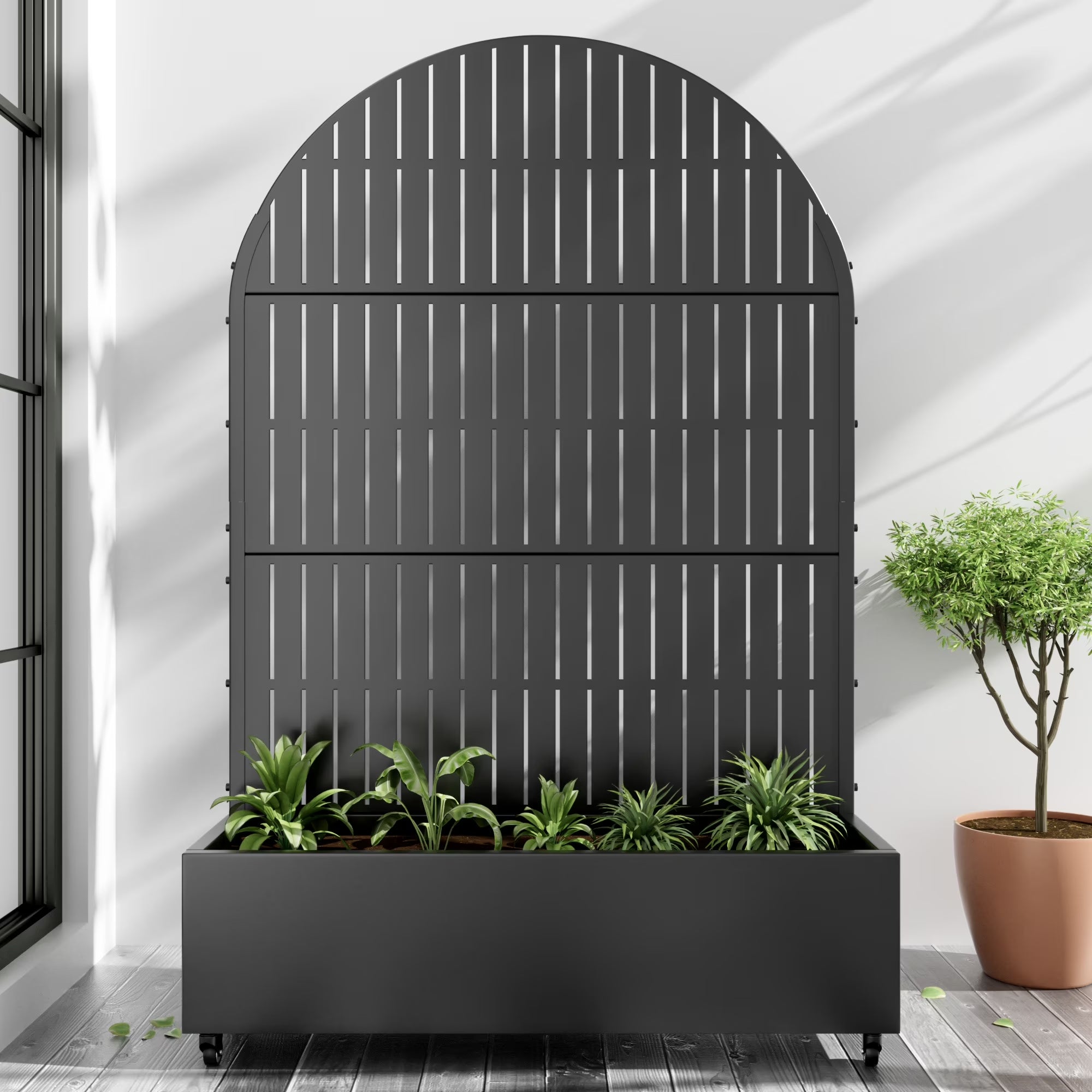 72"X47" Metal Flower Pots Arch Planter Box Elevated Garden Bed with Trellis for Vine Climbing Plants, Black
