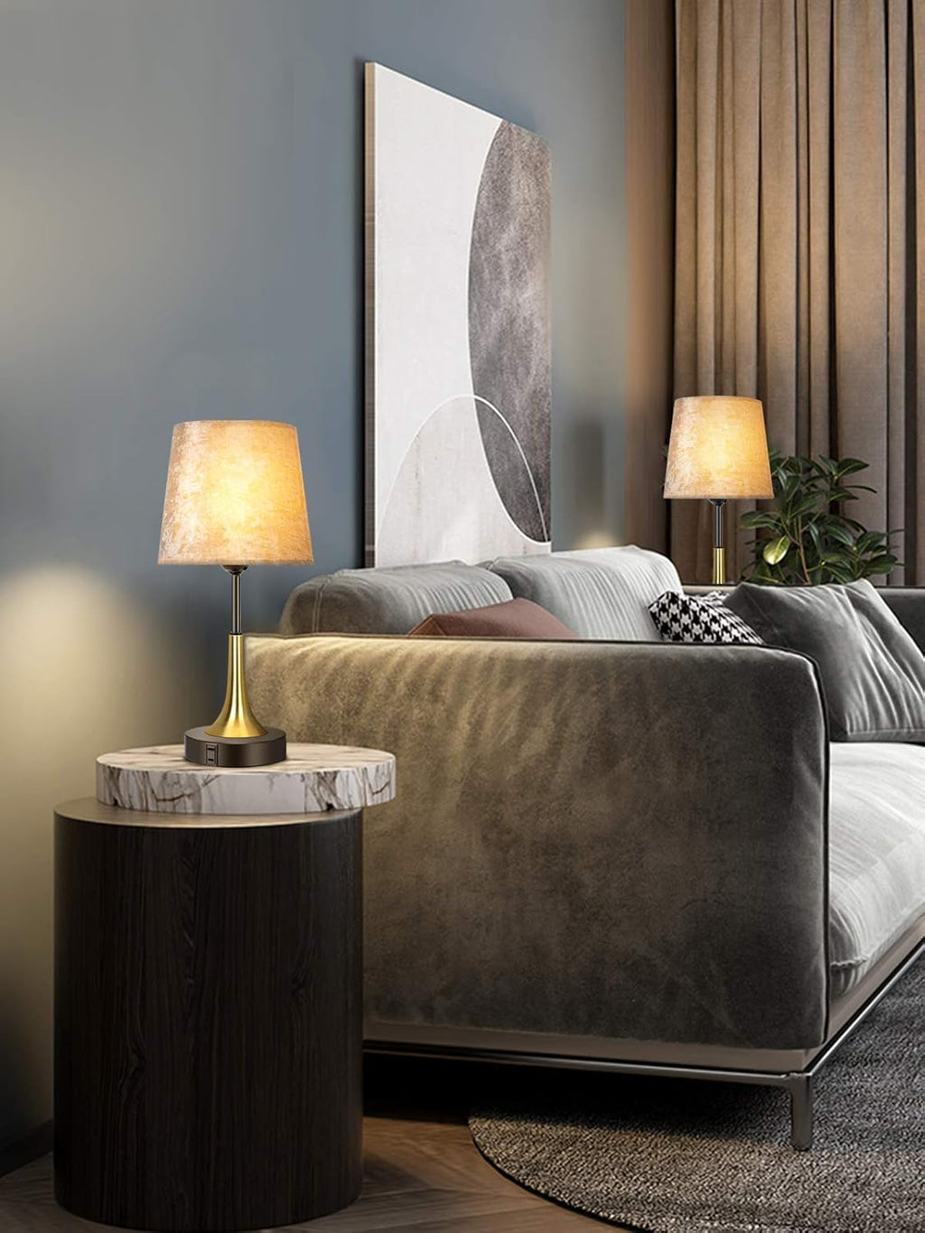 Bedside Lamp with USB Port Table Lamps Touch Control Velvet Shade Nightstand Lamps for Bedrooms, Table Lamp for Bedroom Living Room Office (Gold-01)