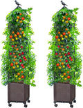 2 PCS Raised Garden Bed Planter Box with Trellis, 63" Tall Outdoor Tomato Planters for Climbing Vegetables Flowers Vine Plants, Tomato Cage with Wheels (2)